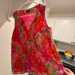 Floral Pink and Green Sleeveless Top